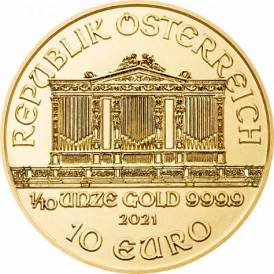 Zlatá minca Viedenskí filharmonici 1/10 oz - rôzne roky