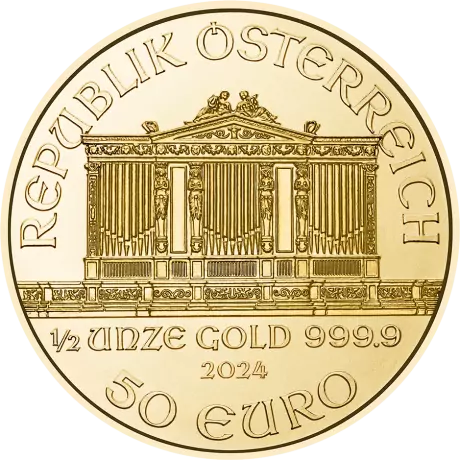 Zlatá minca Viedenskí filharmonici - 1/2 oz rôzne roky