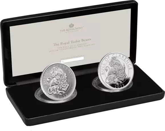 Sada dvoch mincí 1 oz Tudorových beštií Bull of Clarence | Proof | 2023