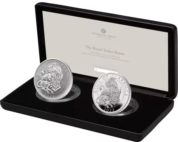 Sada dvoch mincí 1 oz Tudorových beštií Bull of Clarence | Proof | 2023