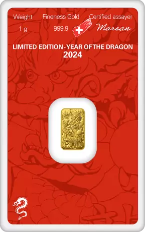 Zlatý zliatok Argor Heraeus 1 g - Rok draka 2024