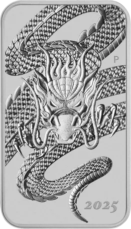 Strieborná obdĺžniková minca Drak 2025, 1 oz