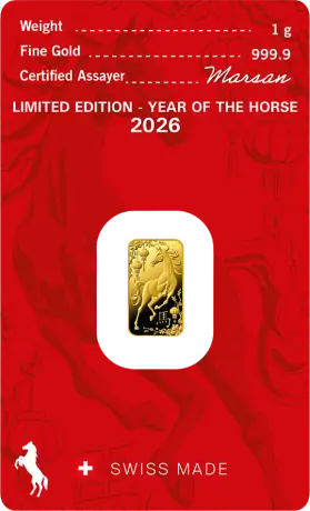 Zlatý zliatok Argor Heraeus - Rok koňa 2026, 1 g 