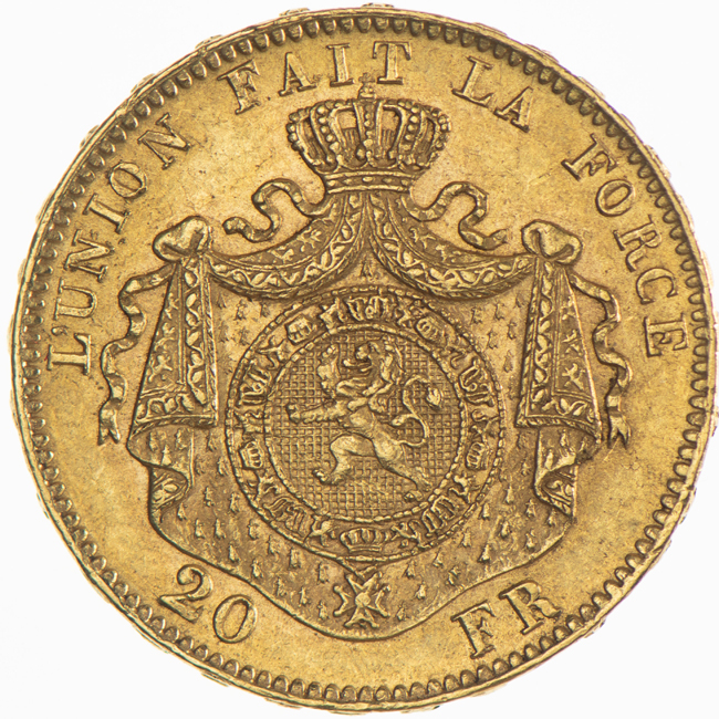 Zlatá mince 20 franků - rôzne roky, Belgie