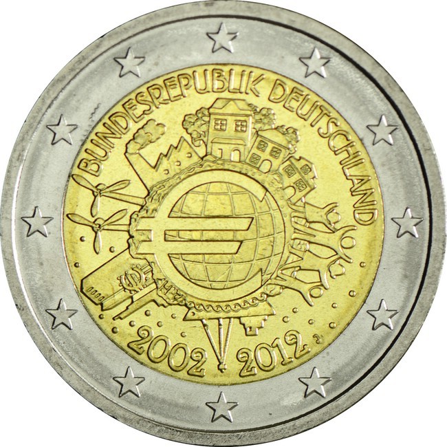 2 Euro CuNi 10 let Euro Cash J OSN