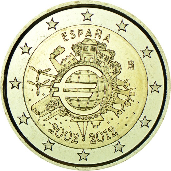 10 let Euro hotovost Španělsko, CuNi