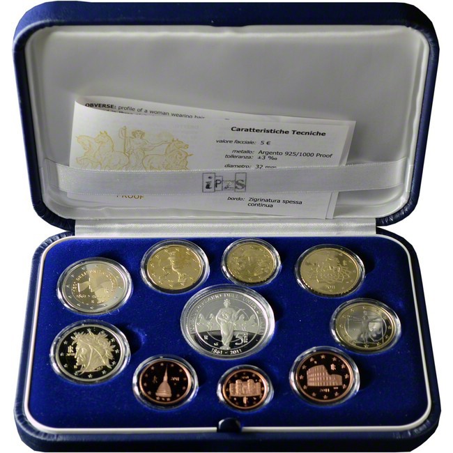 10,88 Euro Sada stříbrných mincí 2011 - 150 let italské jednoty PP