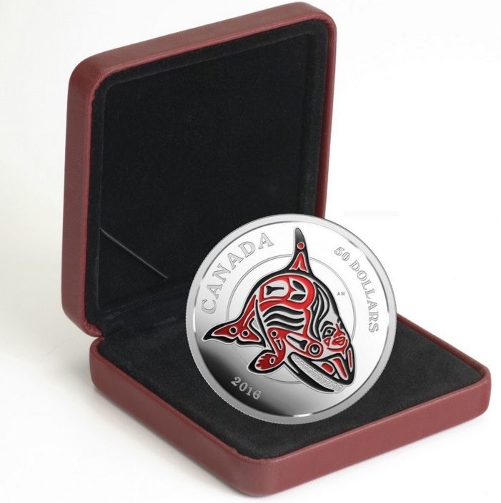 50 dolar Stříbrná mince Mýtický svět Haida - Orca PP