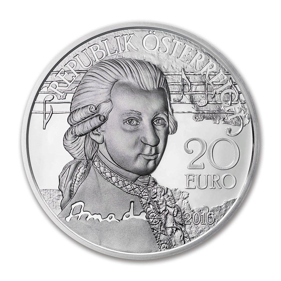 Mozart - Genius, stříbrná mince 20g 