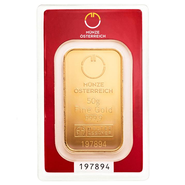 Zlatý zliatok Rakúská mincovna 50 g