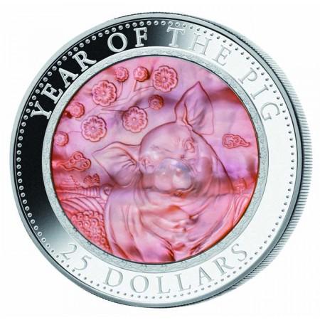 25 dolar Stříbrná mince Rok vepře 5 Oz s perlou
