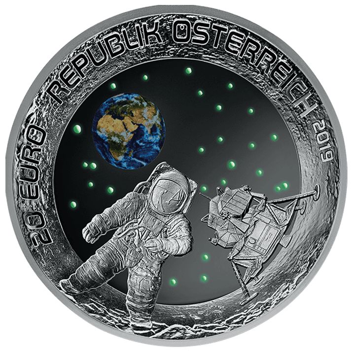 Strieborná minca 50. výročie pristátia na Mesiaci 2019