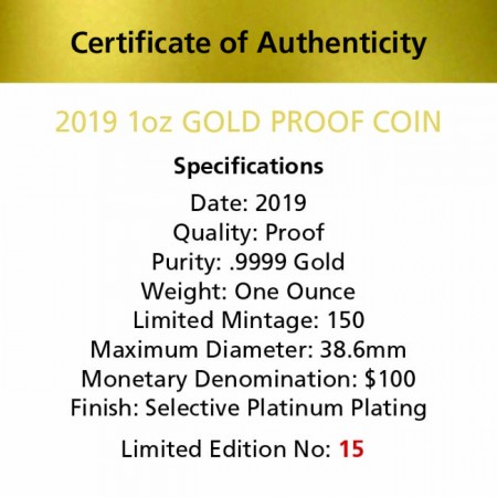 100 Dollar Zlatá mince Ptakopysk PP