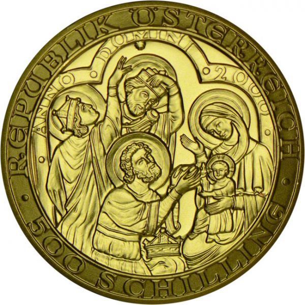 500 šilink Zlatá mince Narození Krista