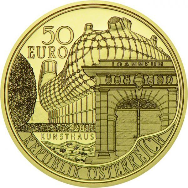50 Euro Zlatá mince 200 let muzea Joanneum ve Štýrském Hradci