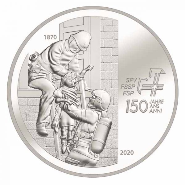 20 frank Stříbrná mince Švýcarská hasičská asociace PP