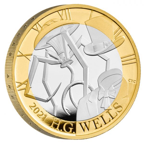 2 libra Stříbrná mince H.G. Wells - Otec sci-fi