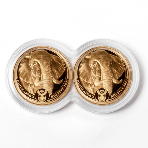 Velká pětka II - Sada zlatých mincí slonů o velikosti 1/4 unce 