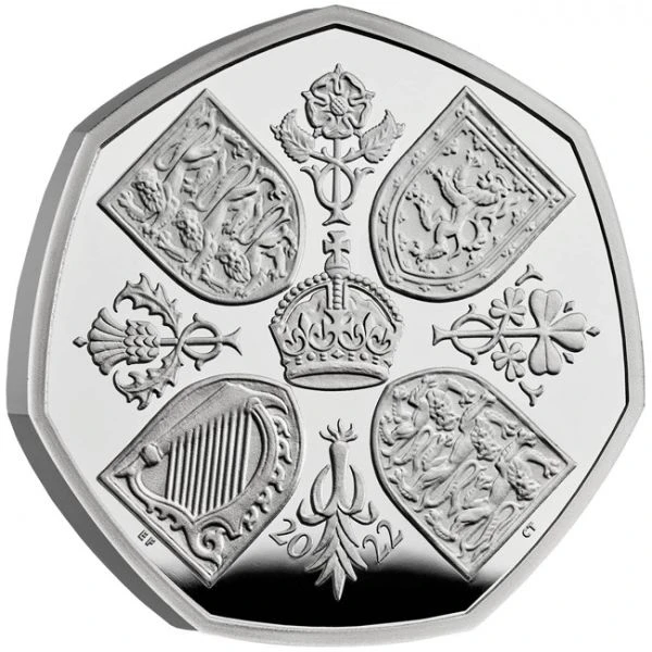 Stříbrná mince královny Alžběty II. v hodnotě 50 pencí (Piedfort Proof)