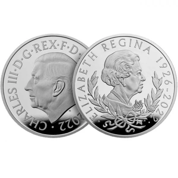 Stříbrná mince královny Alžběty II., 5 uncí