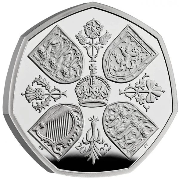 Královna Alžběta II. platinová mince v hodnotě 50 pencí