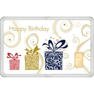 Zlatý zliatok Philoro 0,5 g - dárková karta  "Happy Birthday"