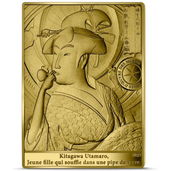 Obraz od Utamaro Kitagawa - Mladá žena kouřící skleněnou dýmku, 1 oz zlata