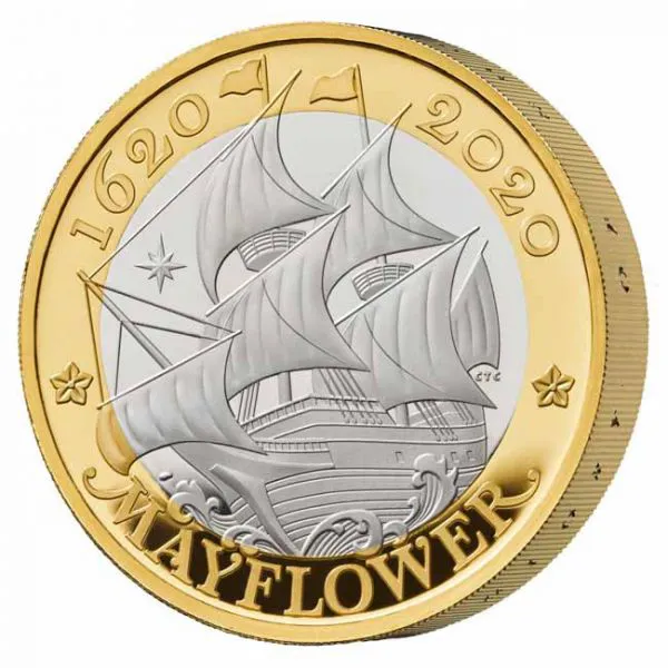 Mayflower - anglická plachetnice, stříbrná mince 