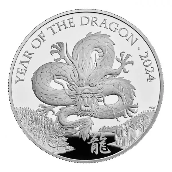 Lunární drak 2024 - Britská královská mincovna, 5 oz stříbra