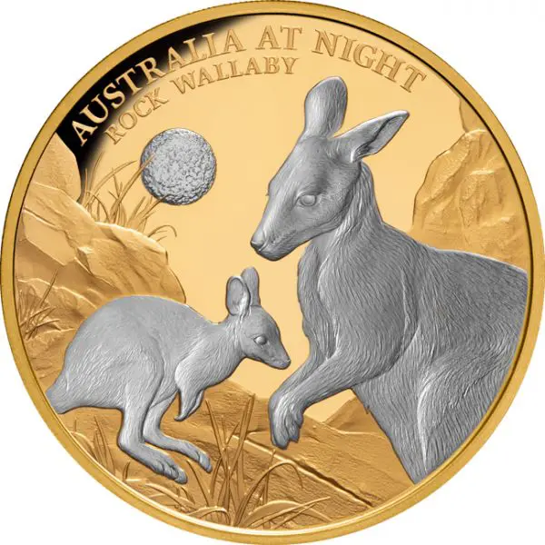 Austrálie v noci - klokan Rock Wallaby 2024, 1 oz zlata
