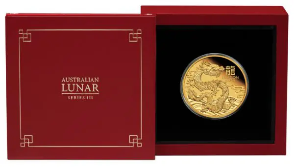 Zlatá mince Lunární serie III - Rok Draka 2024 v etuji, 1 oz