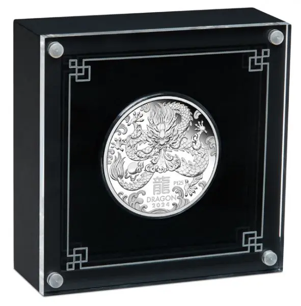Stříbrná mince Lunární série III - Rok Draka 2024 v etuji, 1 oz