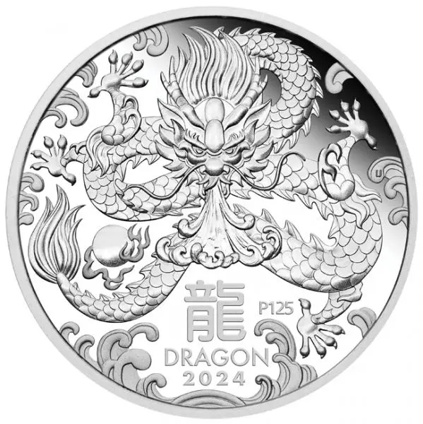 Stříbrná mince Lunární série III - Rok Draka 2024 v etuji, 1/2 oz
