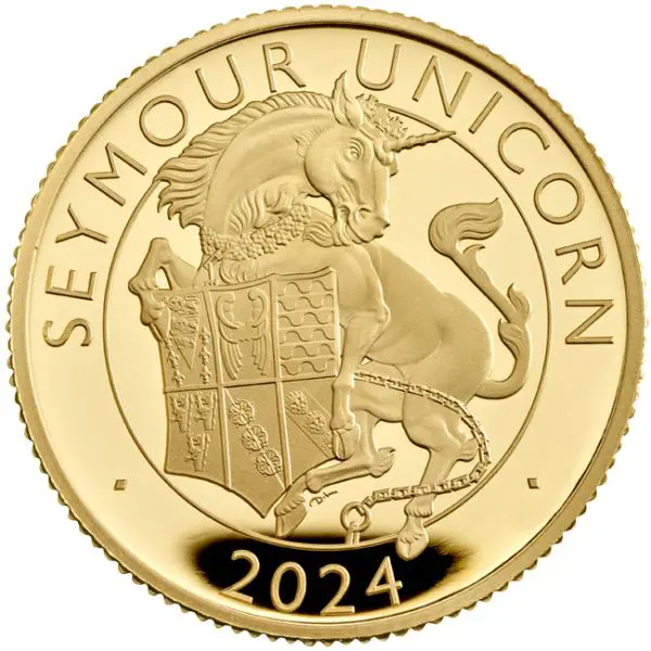 Zlatá minca 1/4 Oz Tudorovské zvieratá v etuji - Seymour Unicorn 2024, 1/4 oz