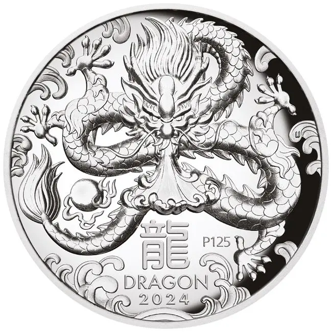 Lunární drak 2024 - Perth Mint, 5 oz stříbra v etuji