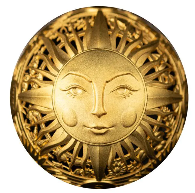 Slunce a měsíc, sférická mince, 2 oz stříbra