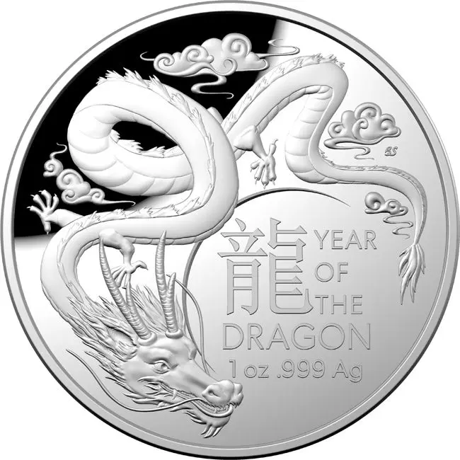 Lunární drak 2024, Australská královská mincovna, 1 oz stříbra v etuji