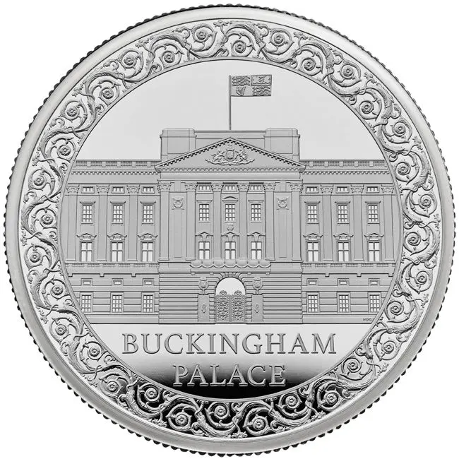 Buckinghamský palác, stříbrná mince s certifikátem v etuji