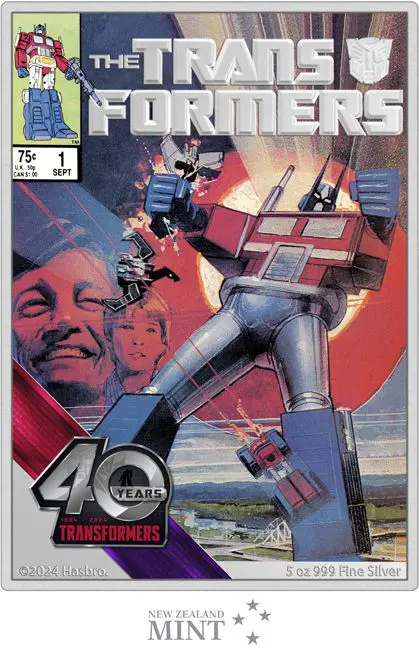 40. výročí Transformers, obdélníková stříbrná mince, 5 oz