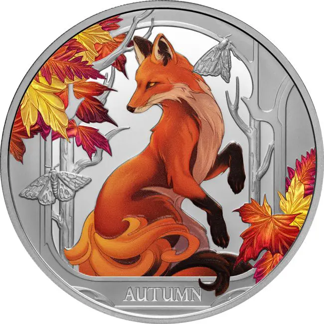 Liška - podzim, 1 oz stříbra