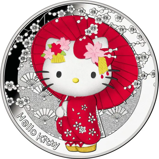 Hello Kitty čevená, Pařížská mincovna 2024, 22 g stříbra