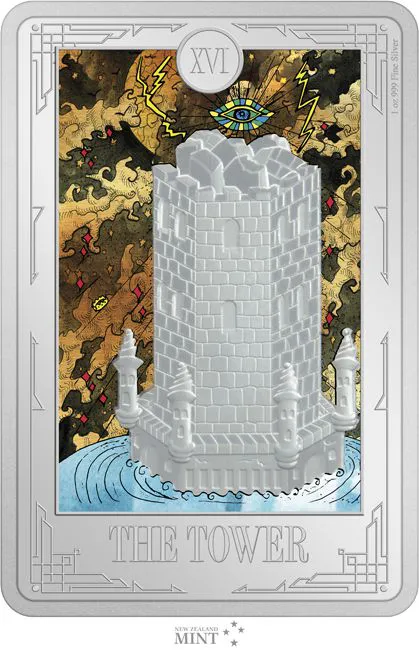 Tarotová karta - Věž, 1 oz stříbra
