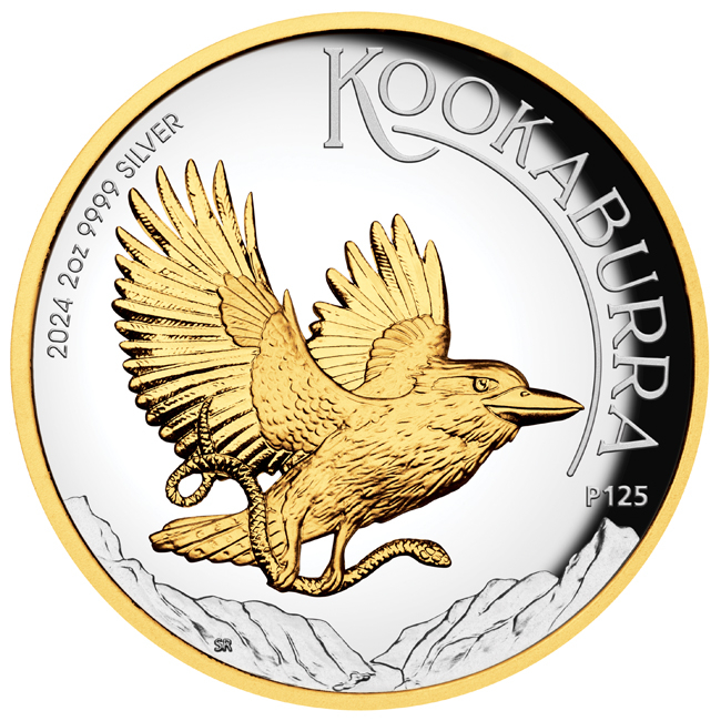 Kookaburra, 2 oz stříbra pozlaceno, v etuji