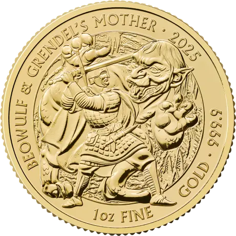 Zlatá minca Beowulf a Grendel 2025 (série Mýty a legendy), 1 oz 
