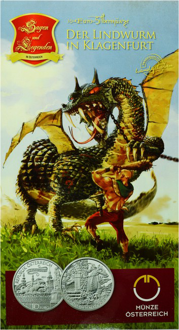 10 Euro Stříbrná mince Lindwurm v Klagenfurtu PN