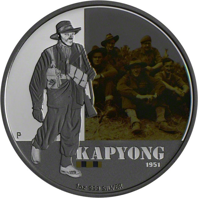 1 dolar Stříbrná mince Slavné bitvy - Kapyong PP 1 Oz