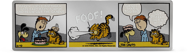 Garfieldovy první narozeniny, stříbrná obdélníková mince