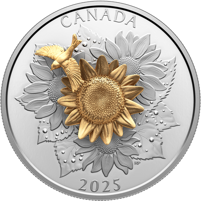 Stehlík a květ 2025, 5 oz stříbra v etuji