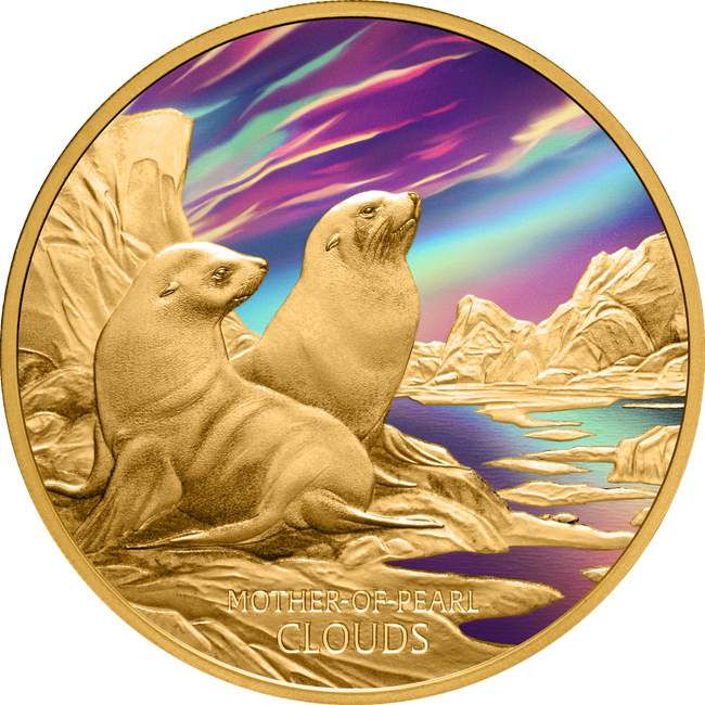 Perleťová oblaka (polární stratosférická oblaka) 2025, zlatá mince v etuji, 1 oz