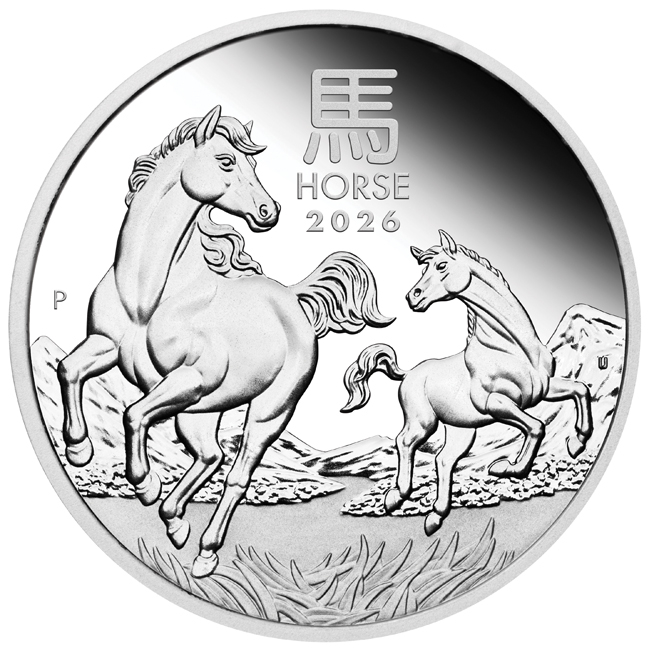 Lunární kůň 2026, Perth Mint, stříbrná mince v etuji, 1/2 oz